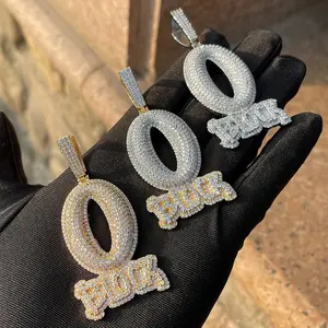 2025 New Letter O Block Pendant Necklace Iced Out Bling CZ Cubic Zirconia Paved Charm Men Women Hip Hop Cool Jewelry White Gold Chain