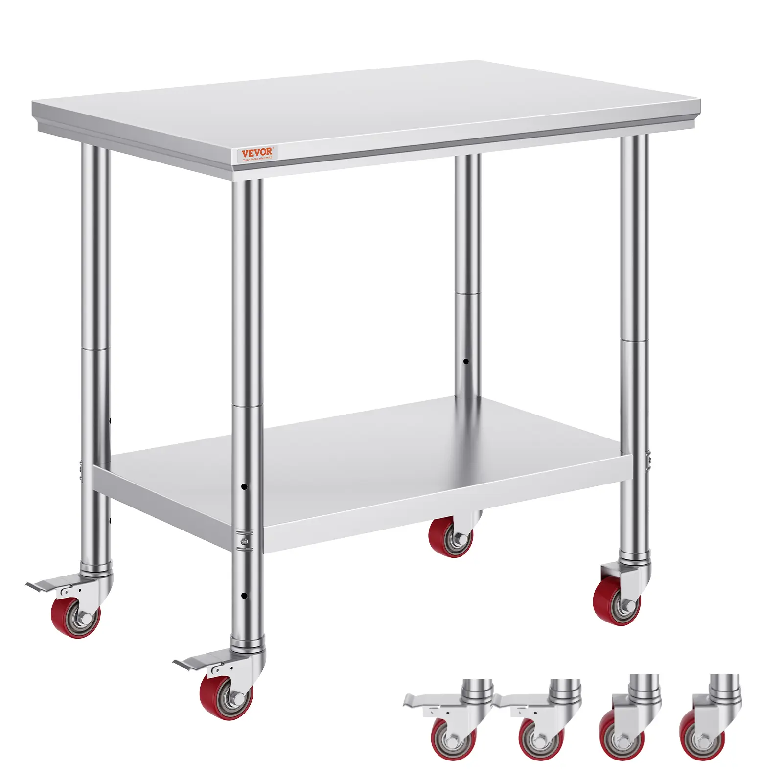 【summerfinds】NSF Certified Stainless Steel Work Table (35x24x33in), 700LBS Load Capacity, 4 Wheels, 3 Adjustable Height Levels, Adjustable Standing Shelf, Food Prep Organizer Rack for Commercial Kitchen, Silver