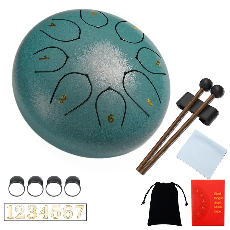 6-Inch 8-Note & 11-Note Metal Body Steel Tongue Chakra Rain Drum Percussion Instrument - Hand-Played, Waterproof, Weather-Resistant, Wooden Handles, Storage Bag, Music Book, Silicone Mallets, Courtyard/Garden Background Accompaniment, Adult Gift