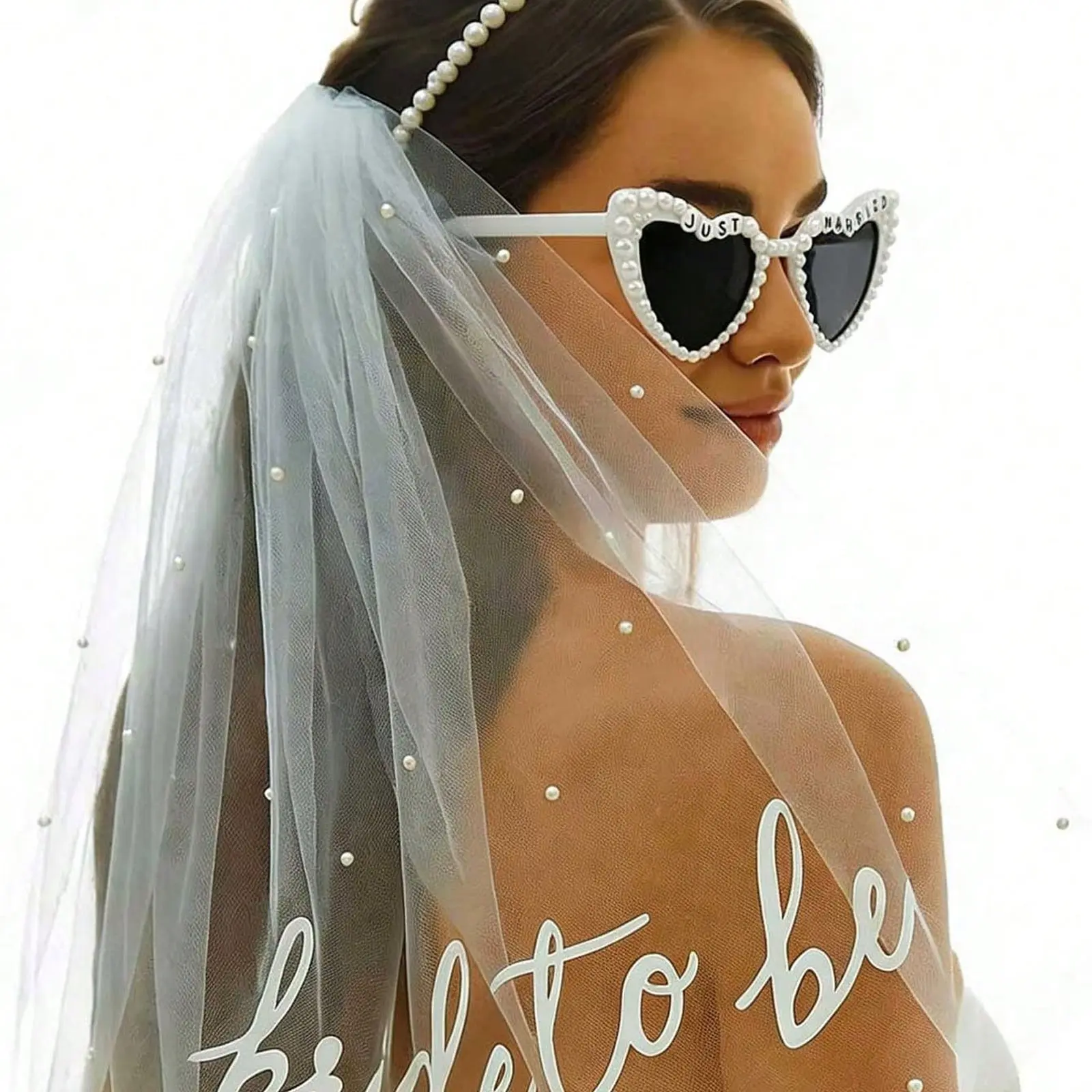 Engagement Party Accessories Set, Heart Sunglasses & Veil Belt, Wedding Shower Decorations, Party Photo Prop, Party Props, Party Supplies, Perfect Bridal Gift Ideas