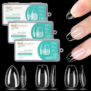 Soft Gel Nail Tips Short Almond Coffin Ballerina Nails Kit, 3 Styles 360PCS Full Cover Half Matte Acrylic Nail Tips,Clear Press On Nails for Extension Nail Manicure Home DIY Salon Fake Nails