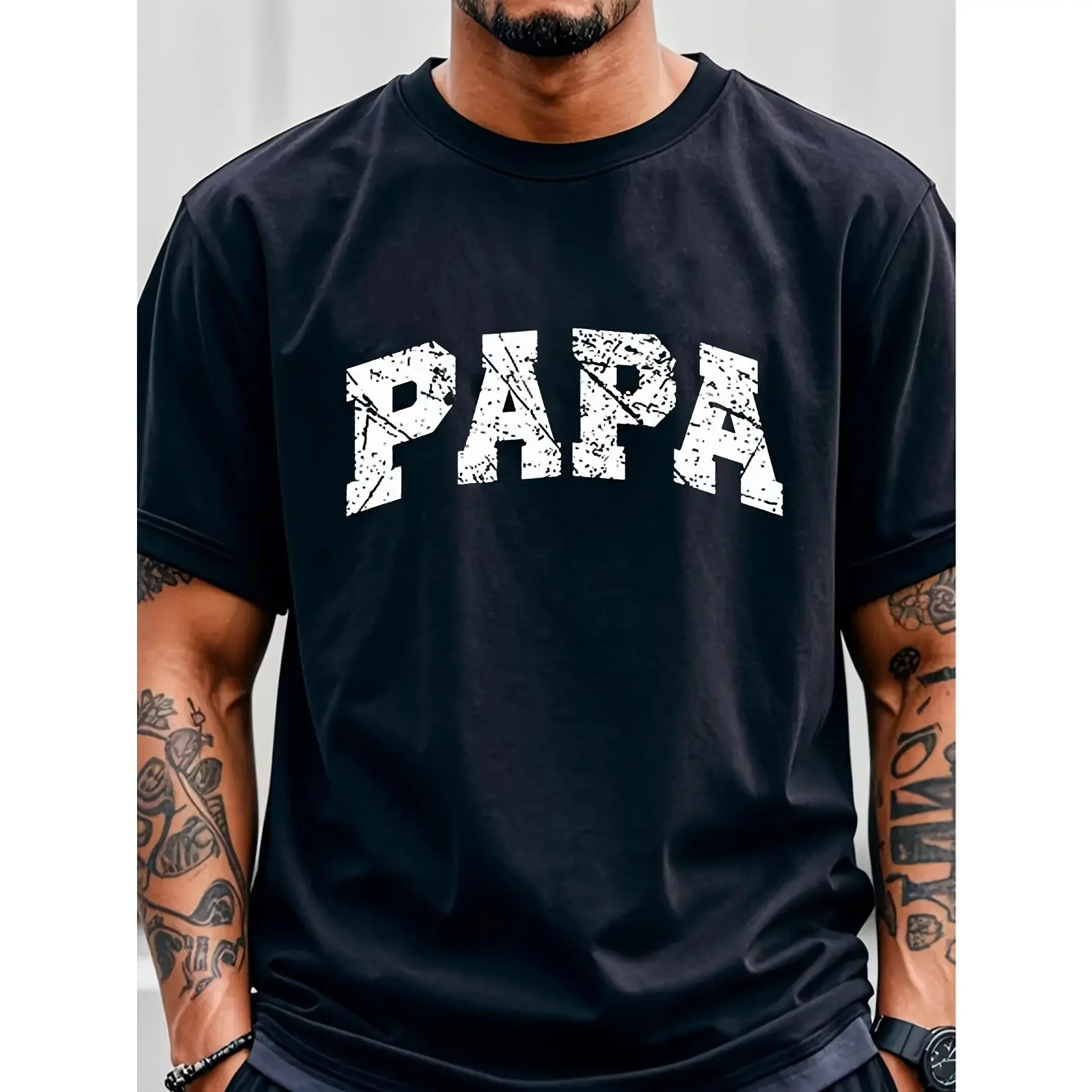 Men's & Women's Vintage Graphic T-Shirt - Soft Breathable Cotton Crew Neck Tee - Black with Bold Papa Lettering grandma's favorite t shirt good graphic tees funny graphic tee funny  Streetwear Casual Round Neck Crewneck