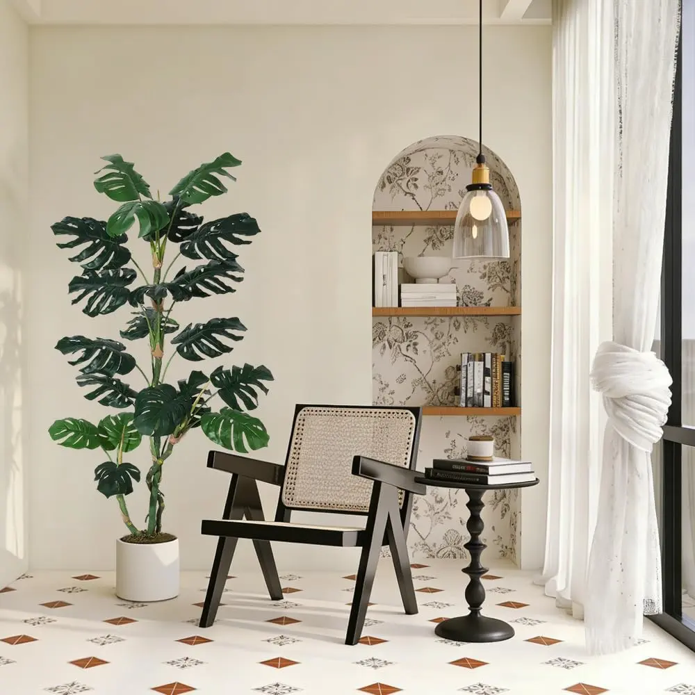 GAOMON 5FT Artificial Monstera Tree - Faux Plant with Lifelike Leaves, Bendable Bough & UV-Resistant - Zero Maintenance Greenery for Home Office Living Room Decor - Includes Weighted Ceramic Pot