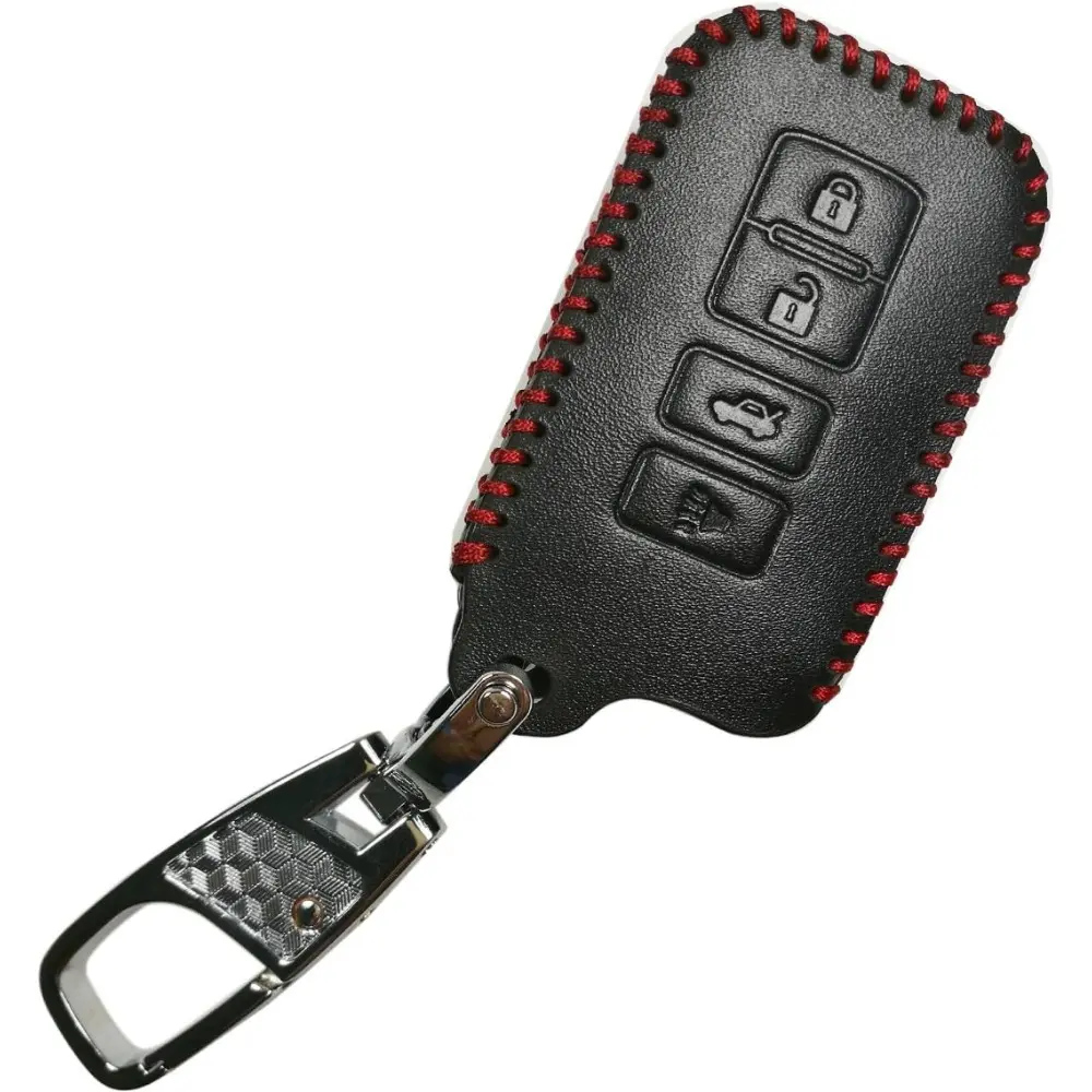 Smooth Leather Key Fob Cover - 4-Button Smart Keyless Entry Remote Protector Case with Button Match & Full Protection for 2015-2022 Toyota RAV4, Sequoia, Highlander, Avalon, Corolla, Camry (HYQ14FBA)