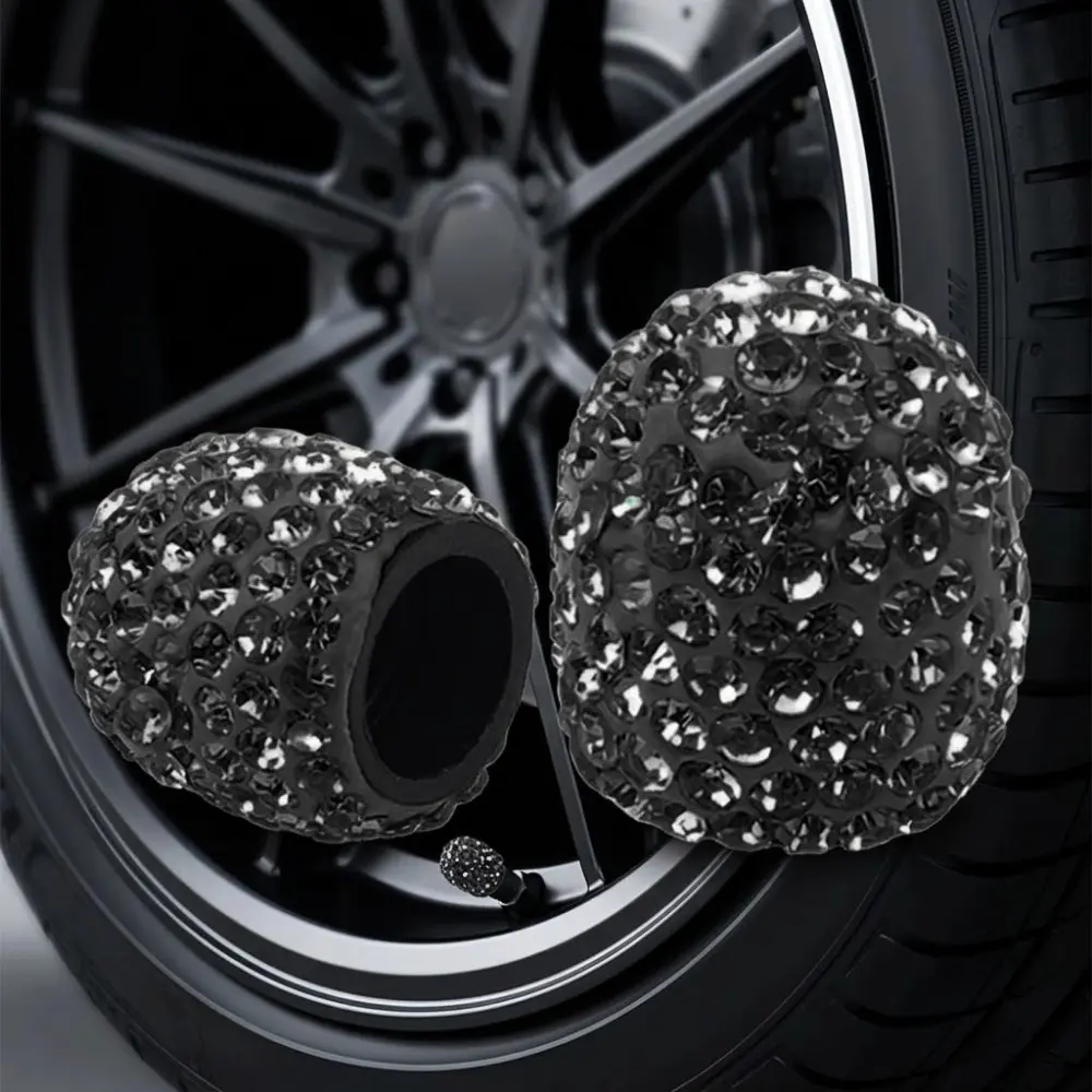 Crystal Diamond Shiny Soft Clay Tire Valve Caps Car Decor Accessories - Rustproof, Durable Glitter Enhancer for Daily Driving, Universal Fit for Most Vehicles.