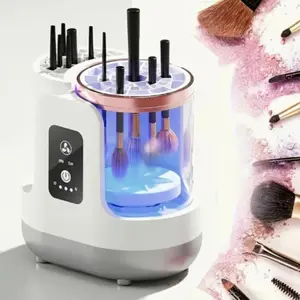 Fast Clean & Dry Electric Makeup Brush Cleaner 3-in-1 Auto Sanitizer for All Brushes/Sponges USB Portable Desk Vanity Travel Must-Have Perfect Gift for Women Mom Makeup Lovers Cleansing Cosmetic Silicone Storage