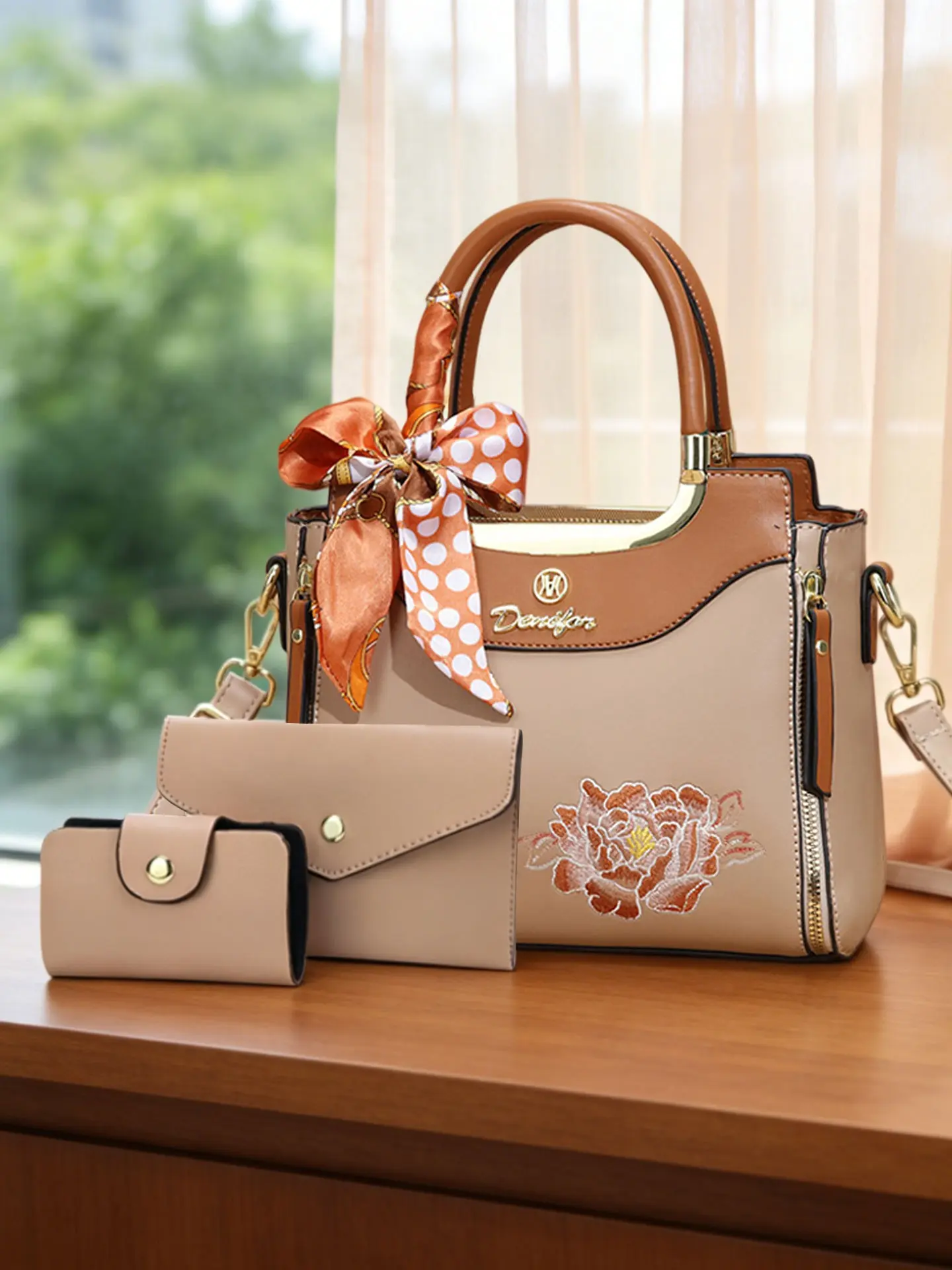 Floral embroidered women's handbags, 3-piece women's bag set, high-texture women's shoulder bags, ideal bags for daily outings, dates and commuting, perfect gifts for festivals and birthdays