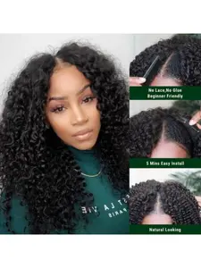 Kinky Curly V Part Wig Human Hair Glueless Clip In 100% Real Human Hair Curly V part Wigs No Glue No Sew In Upgrade U Part Wig For Beginners Friendly 180 Density