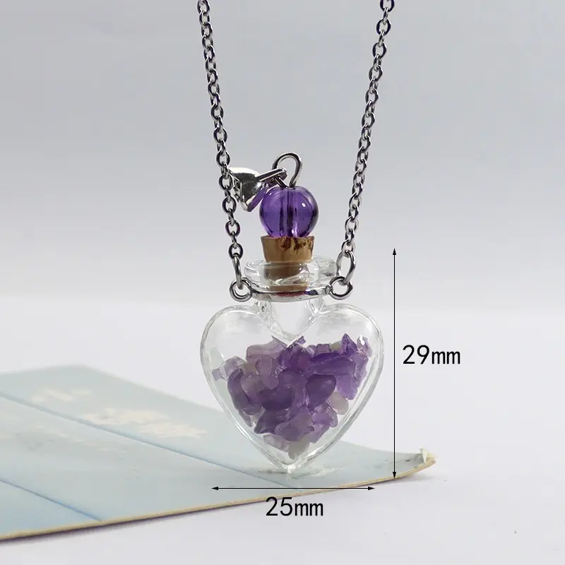 Amethyst heart shaped glass necklace