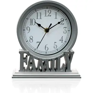 6.5 Inches Table Clock, Vintage Non-Ticking Family Mantel Desk Clock Battery Operated with Quartz Movement HD Glass for Kids Bedroom Living Room Office (Distressed Grey)