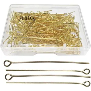 200Pcs Eye Pin Open Eye Pins Head Pins for DIY Jewelry Making 1.6inch/40mm (Gold)