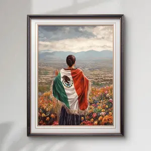 [UNFRAMED] Mexico Wall Art, Flowers, Mexicana Art, Mexico-American Pride, Flag wall art, Corazon Mexicano Art, Mexico Oil Painting Poster