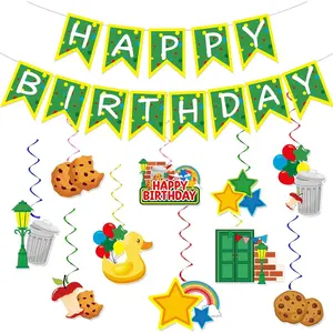 Street Theme Birthday Party Decorations Cartoon Street Hanging Banners Streets Friends Cookies Ceiling Hanging Swirls Decorations for Friends Birthday Baby Shower Cartoon Monster Party Supplies