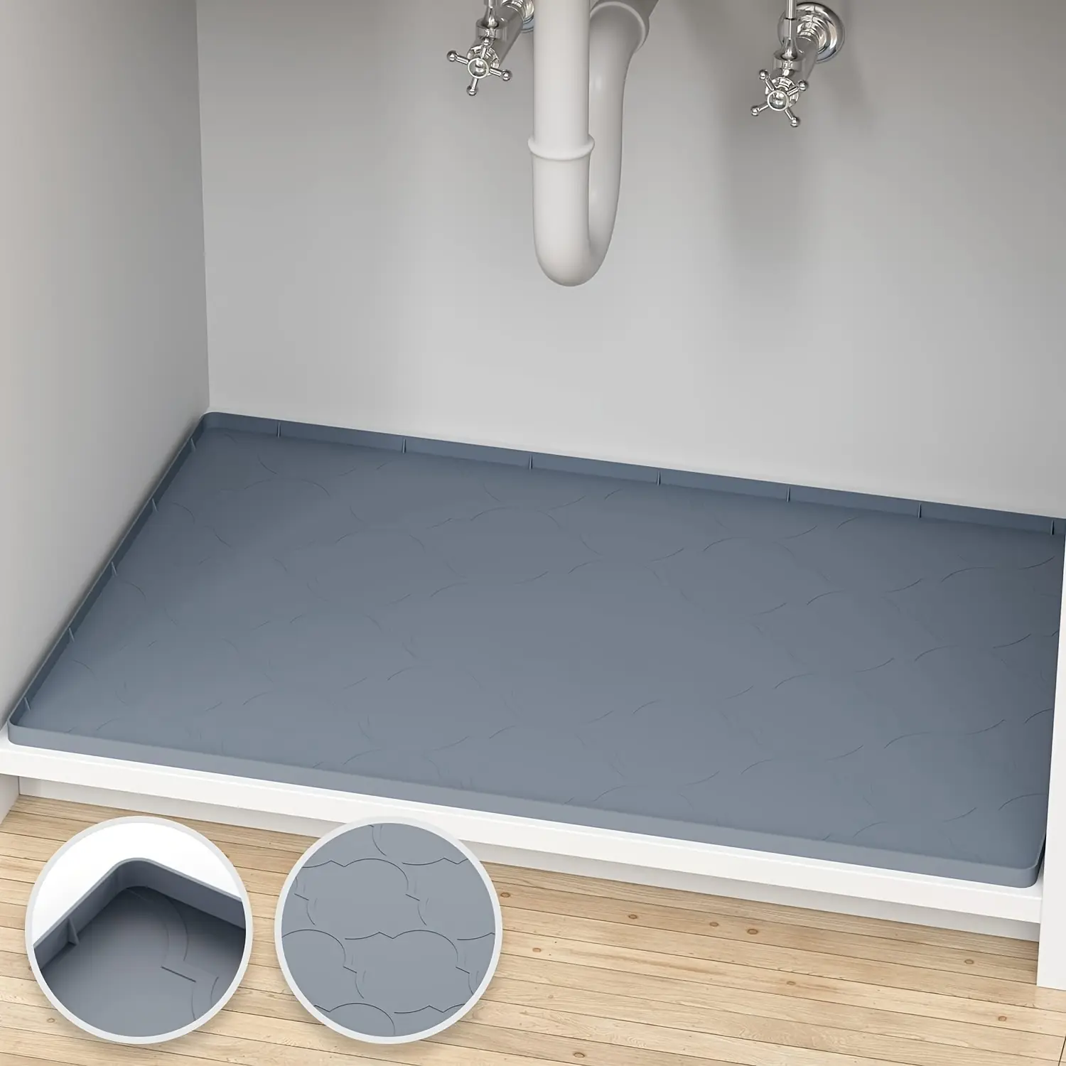 Silicone Under Sink Mat, Soft Silicone Durable Waterproof Rubber Protector with Leak Protection for Kitchen & Bathroom, Keeps Cabinets Clean, Dry, and Organized