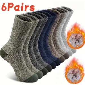 Men's Wool Socks, 6 Pairs, Extra Thick Warm Hiking Socks, Outdoor Sports Socks Suitable for Cold Weather-USA