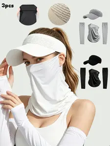 3 Pcs Sun Protection Set | Minimalist & Sporty Style | UPF 50+ Visor Hat, Neck Gaiter & Ice Sleeves, Breathable & Cooling & Full Coverage | Ideal for Women, Golf, Running & Outdoor Activities & Cycling