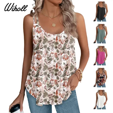 WIHOLL Women's Sleeveless Eyelet Embroidery Spaghetti Strap Scoop Neck Camisole Tank Top - Simple 1-Piece, Loose-Fit All-Seasons Basic, Alternative Fashion Women's Tanks & Camis, Everyday Essential Solid for Dressy Casual Looks (Check Size Chart)
