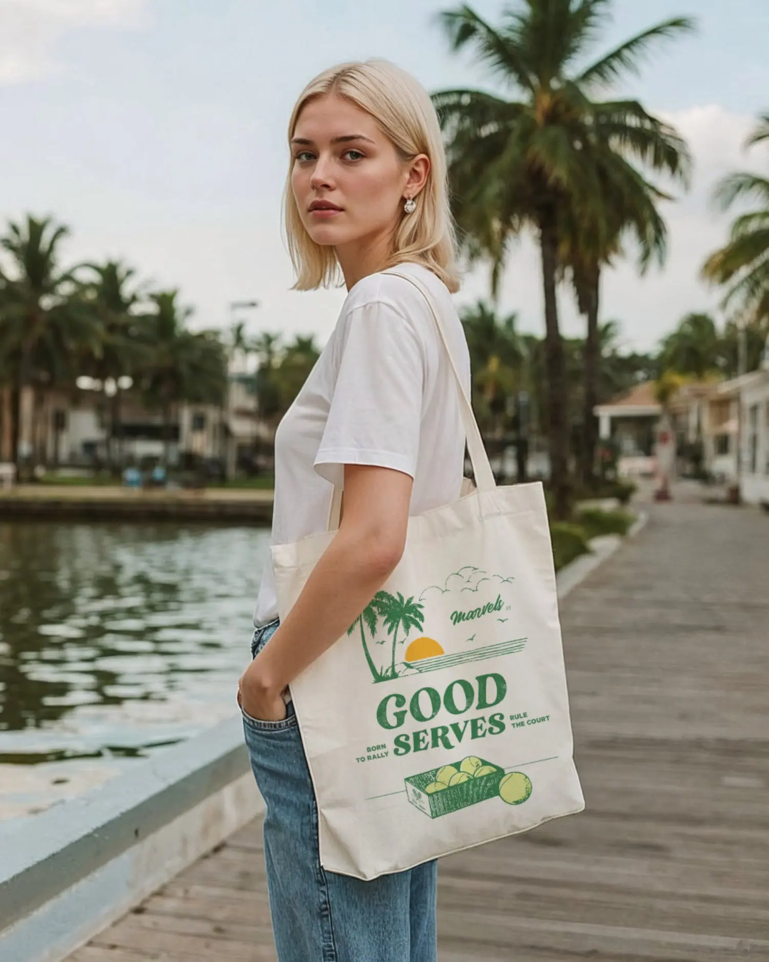 Good Serves / Canvas Tennis Tote, Durable Cotton Everyday Carry Bag