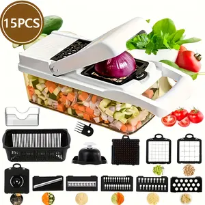 Vegetable Chopper Heavy Duty 15PCS Set with Multiple Blades & Storage Container for Efficient Food Prep Ideal for Cooking