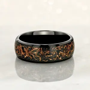 "STARDUST" Tungsten Carbide Black Ring 8mm w/ Meteorite Dust and Copper Flakes