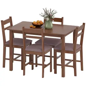 5 piece solid wood dining table set with upholstered chairs farmhouse style for dining room kitchen small space
