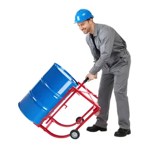 600 lbs Capacity 55-Gallon Drum Dolly with Retractable Handle & 4 Wheels, Heavy Duty Steel Barrel Cart for Transporting Oil Drums & Barrels in Warehouse Workshop Factory