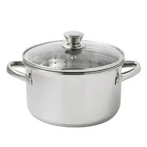 Stainless Steel 4-Quart Steamer Pot with Glass Lid, Induction Compatible, Dishwasher Safe, Veggies, Fish