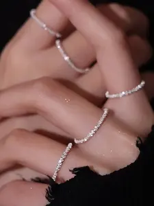 3pcs Geometric Hollow Out Rings, Unique Design Shimmering Jewelry, Simple Glossy Finish, Fashionable Minimalist Accessories, Stacking Ring Set, Stackable Rings
