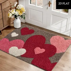 1pc Red Pink White Heart Carpet Suitable for Bathroom Kitchen Entryway Rug Soft Non-Slip Machine Washable Mat Indoor Door Mat Suitable for Bedroom Laundry Room Living Room Decorative Rug