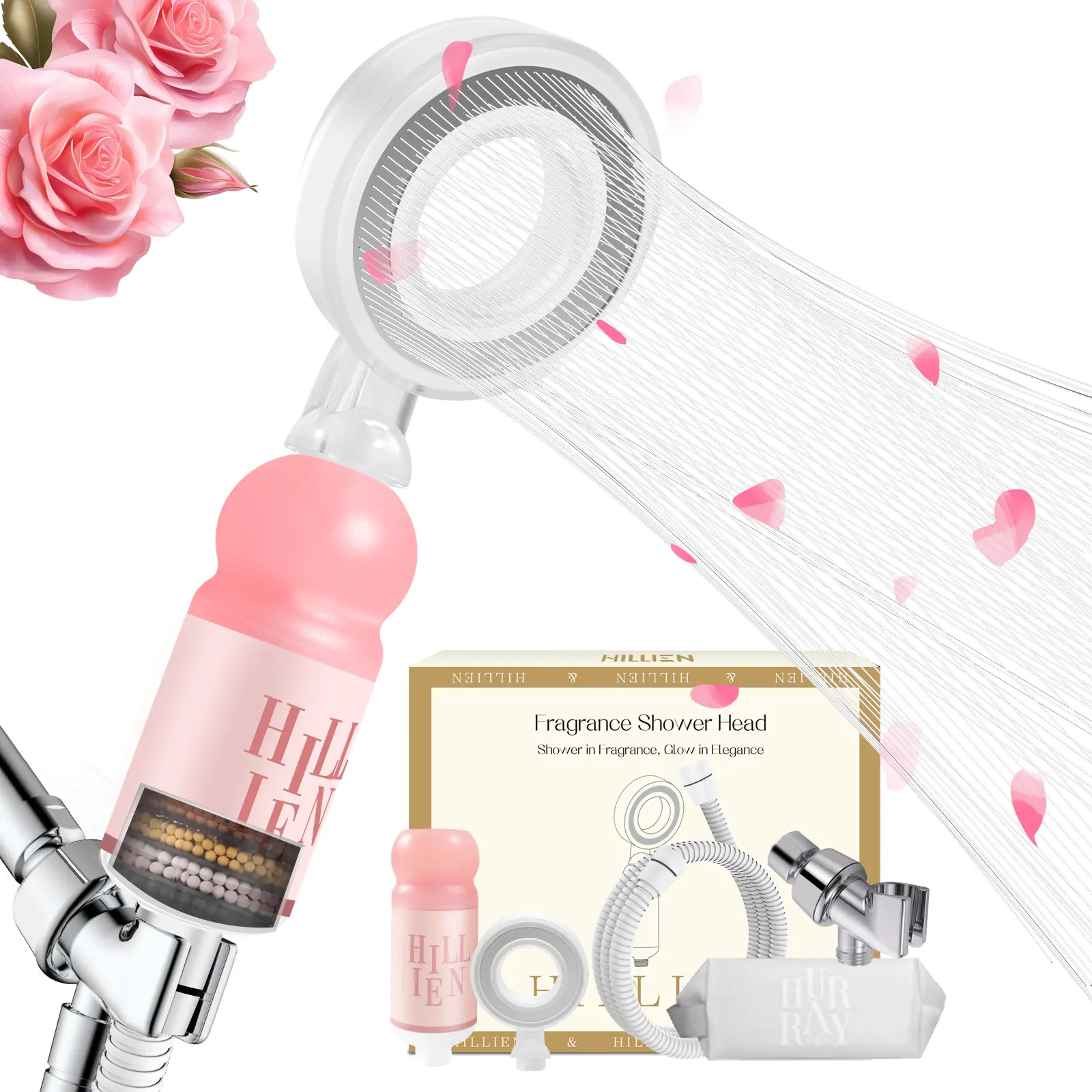Spa Shower Vitamin C Filtered Shower Head with Handheld, Aromatherapy Skincare & Hair Care Showerhead with Filters for Hard Water - Remove Chlorine, Softer Skin and Hair Enhancement (Rose (Pink), Christmas Gift