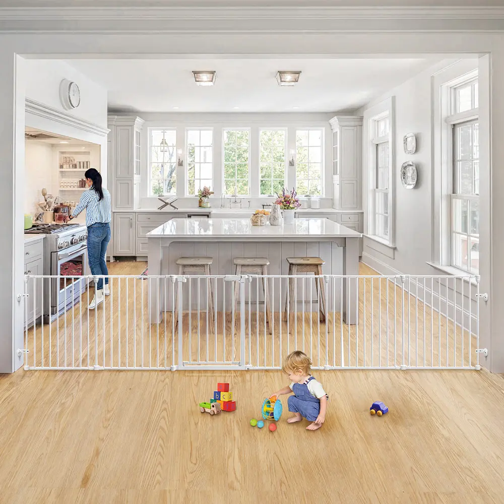 PAWGIANT 150" Extra Wide Baby Gate with Door, Dog Gates for The House Doorways Fireplace, Auto Close Baby Fence Play Area, Walk Through Pet Gate, Hardware Mounted, 6-Panels (30" Tall, White), Mother's Day Gift