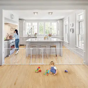 PAWGIANT 150" Extra Wide Baby Gate with Door, Dog Gates for The House Doorways Fireplace, Auto Close Baby Fence Play Area, Walk Through Pet Gate, Hardware Mounted, 6-Panels (30" Tall, White)