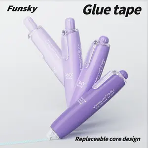 Glue tape pen with refillable design, push-button operation, 360° rotating nozzle for adjustable-angle pasting. Set includes main pen and refills. Perfect for journaling, schoolwork, kids' crafts and office use.         ？ ？