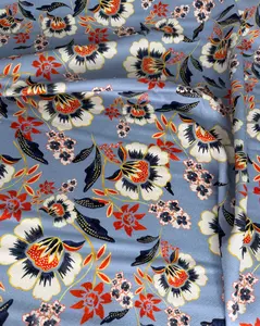 Blue Floral Viscose Twill