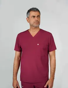 Venice Three-Pocket Mens Maroon Scrub Top