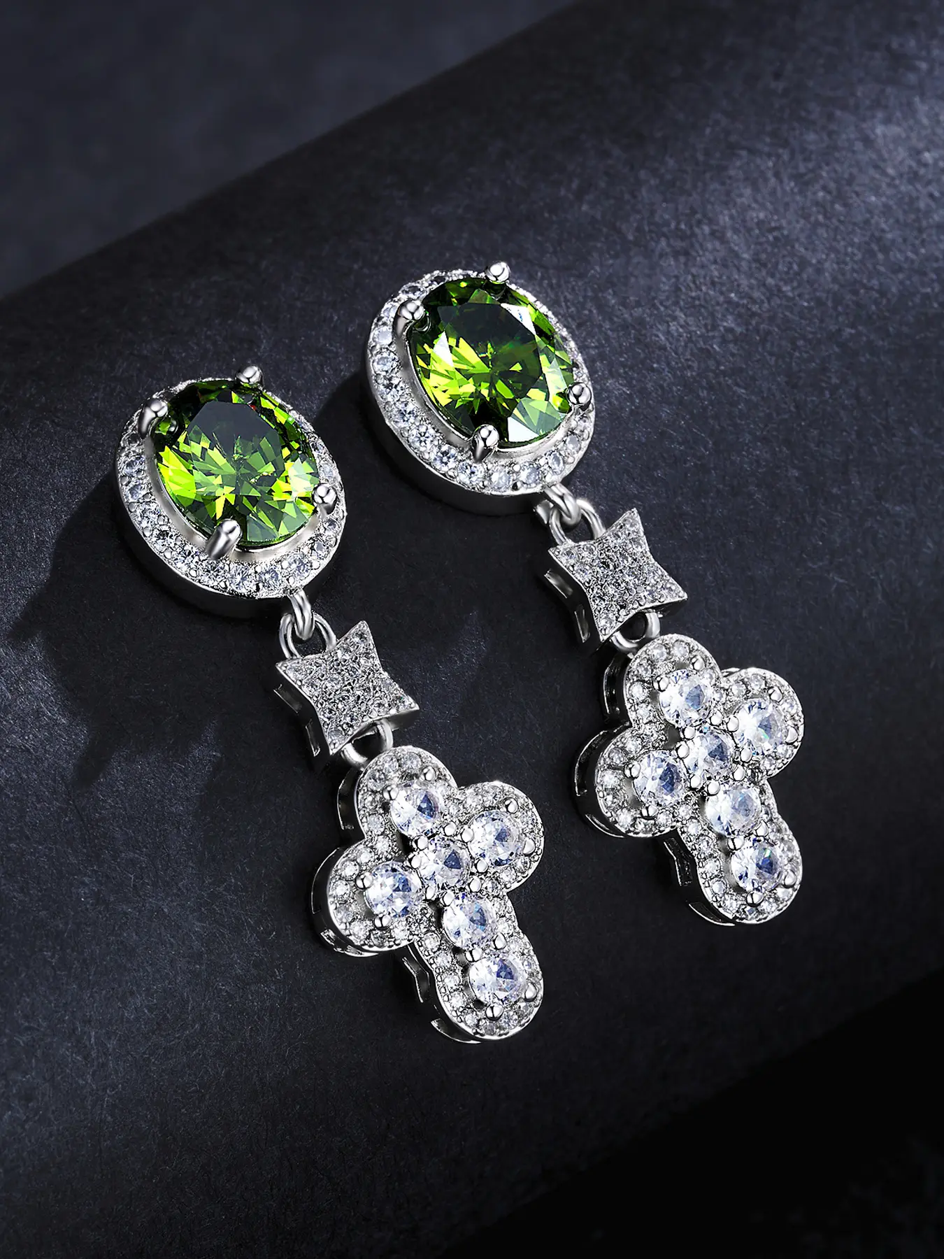 ICED CHICS 1 pair Cross Hip-hop Stud earrings, Versatile Earrings, studs earrings, High Quality Earrings, suitable for daily wear, green synthetic zircon, Copper Inlaid Zircon, a must-have for gifts, presents, dates, banquets, and Valentine's Day