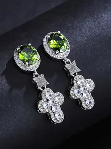 ICED CHICS 1 pair Cross Hip-hop Stud earrings, Versatile Earrings, suitable for daily wear, green synthetic zircon, a must-have for gifts, presents, dates, banquets, and Valentine's Day