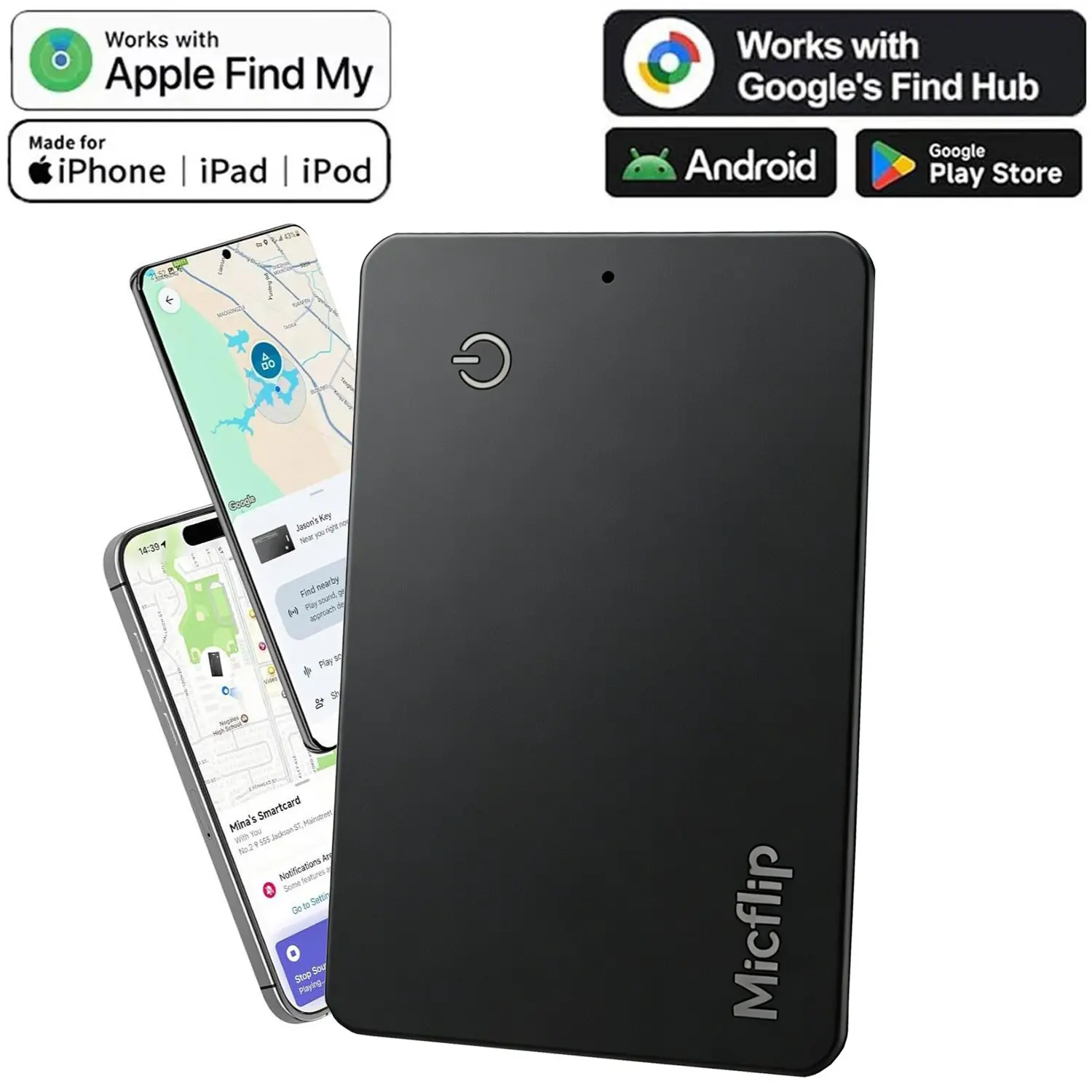 Wallet Tracker Card （for iOS and Android）, Ultra-Thin Bluetooth-compatible Smart Card, 3-Year Battery, GPS Locator for Luggage, Passport, Keys, Backpack