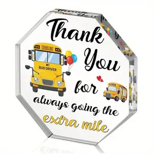 Bus Driver Appreciation Gifts - Thank You School Bus Drivers Gift for Women Men, Acrylic Octagon Graduation Awards Table Centerpiece Sign, Thanks Buses Driver Desk Decor for Farewell Birthday  Graduation Decorations