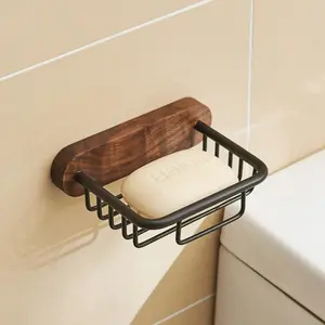 Walnut soap box Drain free punch shelf soap dish Light Luxury bathroom soap rack wall mounted soap box