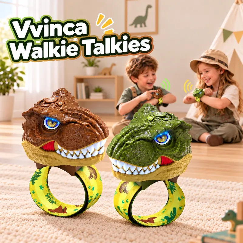 Vvinca Dinosaur T-Rex Remote Walkie Talkies for Kids (2-Pack) - Durable Colorful Kids Toys, Adjustable Strap, Long Range, Outdoor Adventure Cool Gifts, Christmas Gifts for 3-12 Age Hiking/Camping Toddlers，outdoorfun