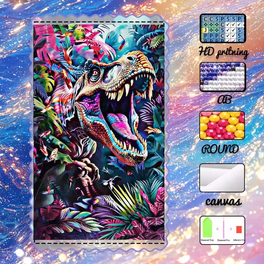 DIY 5D velvet, AB diamonds, fairy dust diamonds, crystal diamonds, dinosaur jungle diamond painting, diamond embroidery handmade Craft kit, special process diamond art kit, wall decoration, gift for family, lovers, and friends, Diamond Painting Kits