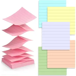 Pop Up Sticky Notes Lined 3x3 inch, Easy to  Sticky Notes with Lines, 600 Sheet,  Purple Blue Yellow Green Orange Color, Office Accessories