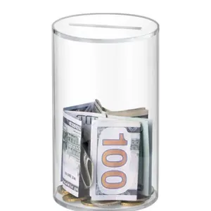 Clear Acrylic Piggy Bank, Cylindrical Piggy Bank For Home Decor, Unopenable Acrylic Savings Jar, Real Money Boys  Birthday Gift Decorative Ornaments