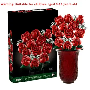 Compatible with Lego Bouquet Building Blocks New Assembled Ornaments Preserved Fresh Flower Valentine's Day Toys Roses10328