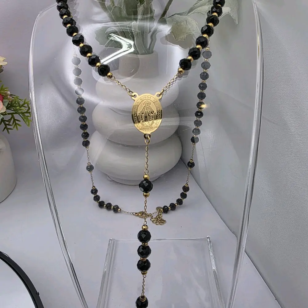 # 0299 High-Quality Black Stainless Steel Rosario, 60 cm Length