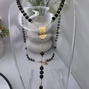 # 0299 High-Quality Black Stainless Steel Rosario, 60 cm Length