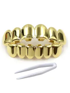 14K Gold Plated Grillz Set, Top & Bottom Teeth Caps, Unisex Hip Hop Accessories,Music Festivals Halloween
