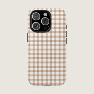 Brown and White Gingham Phone Case | Cottagecore Checkered Case | iPhone Cover | Durable Glossy or Matte Protective Case