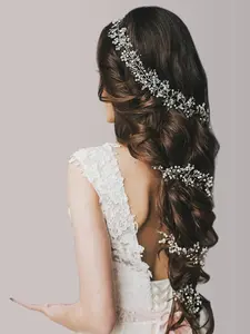 French Bride Wedding Headband Handmade Rhinestone Pearl Bohemian Style Party for Women Elegant Christmas Event Hair Accessory